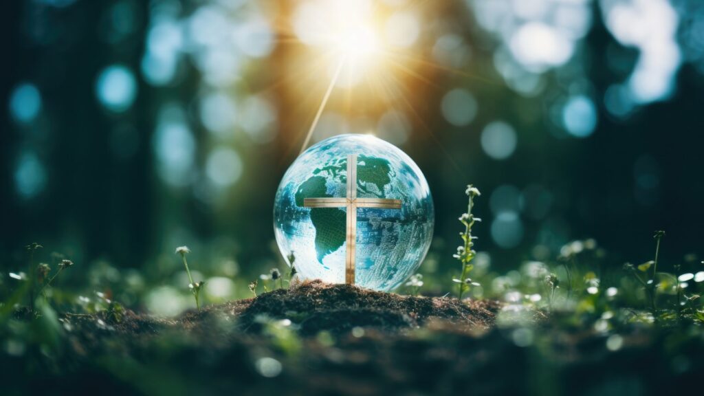 globe with christian cross in it ,earth day concept