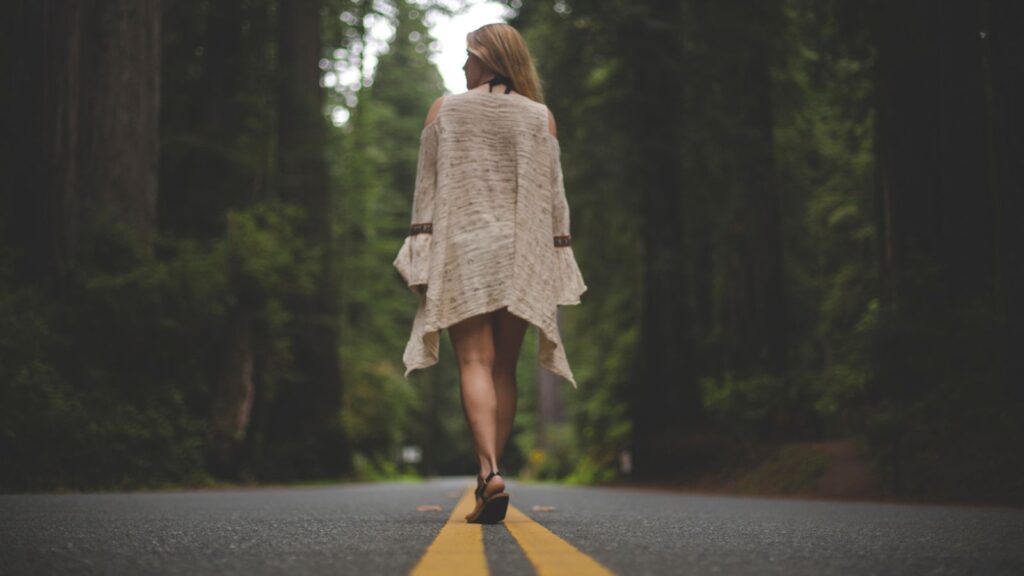 woman walking ,road path