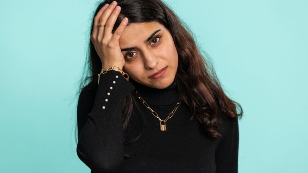 Arabian Indian woman feeling hopelessness, loneliness, nervous breakdown,