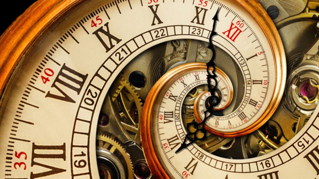 Golden yellow antique old clock spiral abstract fractal