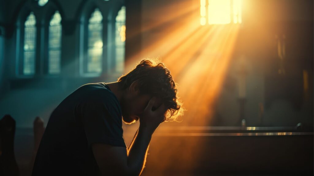 man praying in church
